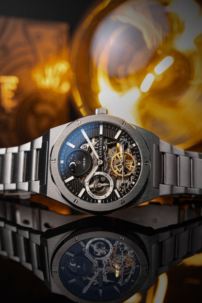 Thomas Earnshaw Men's 42mm Drake Dual Time Automatic Open Heart Strap Watch