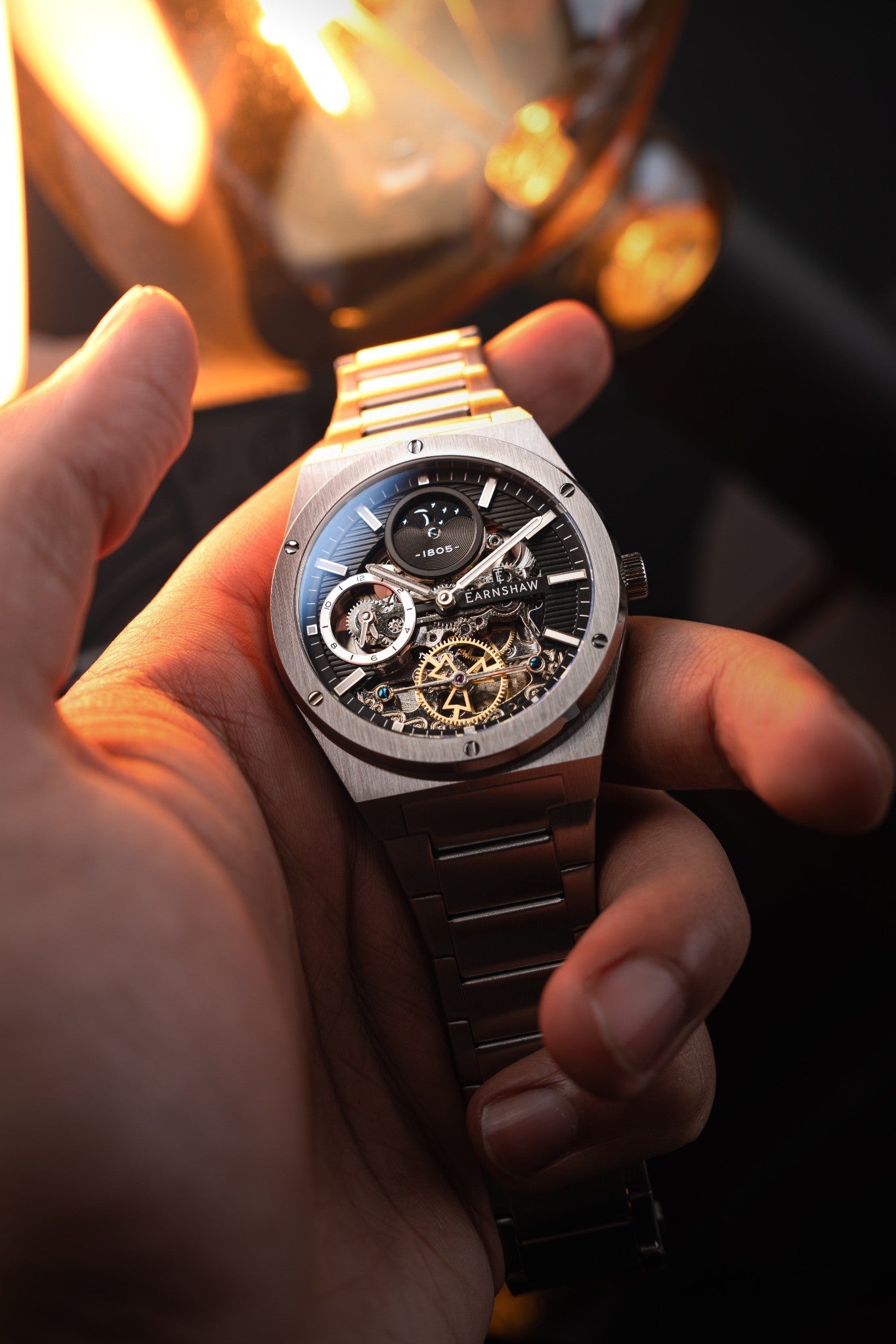 Thomas Earnshaw Men's 42mm Drake Dual Time Automatic Open Heart Bracelet Watch