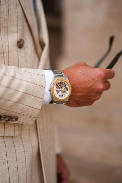 Thomas Earnshaw Men's 42mm Drake Dual Time Automatic Open Heart Bracelet Watch