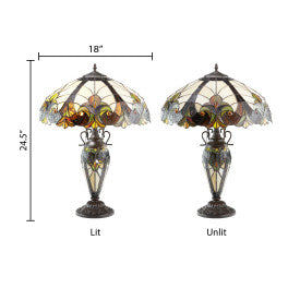 Tiffany-Style Lighting 24.5 Halston Amber Double Lit Stained Glass Urn Table Lamp