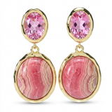 18K Gold Plated Rhodochrosite & Pink Topaz Hammered Drop Earrings