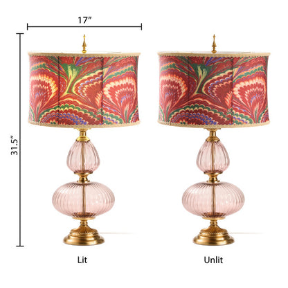 Tiffany-Style Lighting 31.5" Printed Drum Shade Geometric Glass Table Lamp