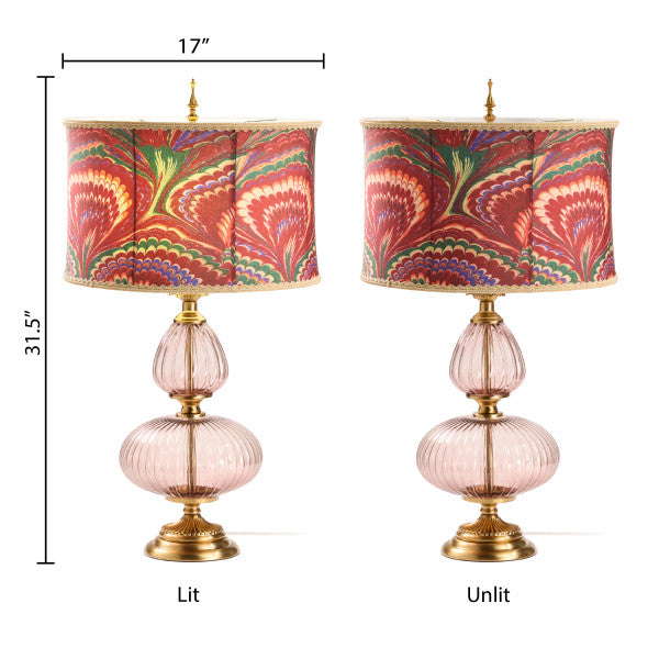 Tiffany-Style Lighting 31.5" Printed Drum Shade Geometric Glass Table Lamp