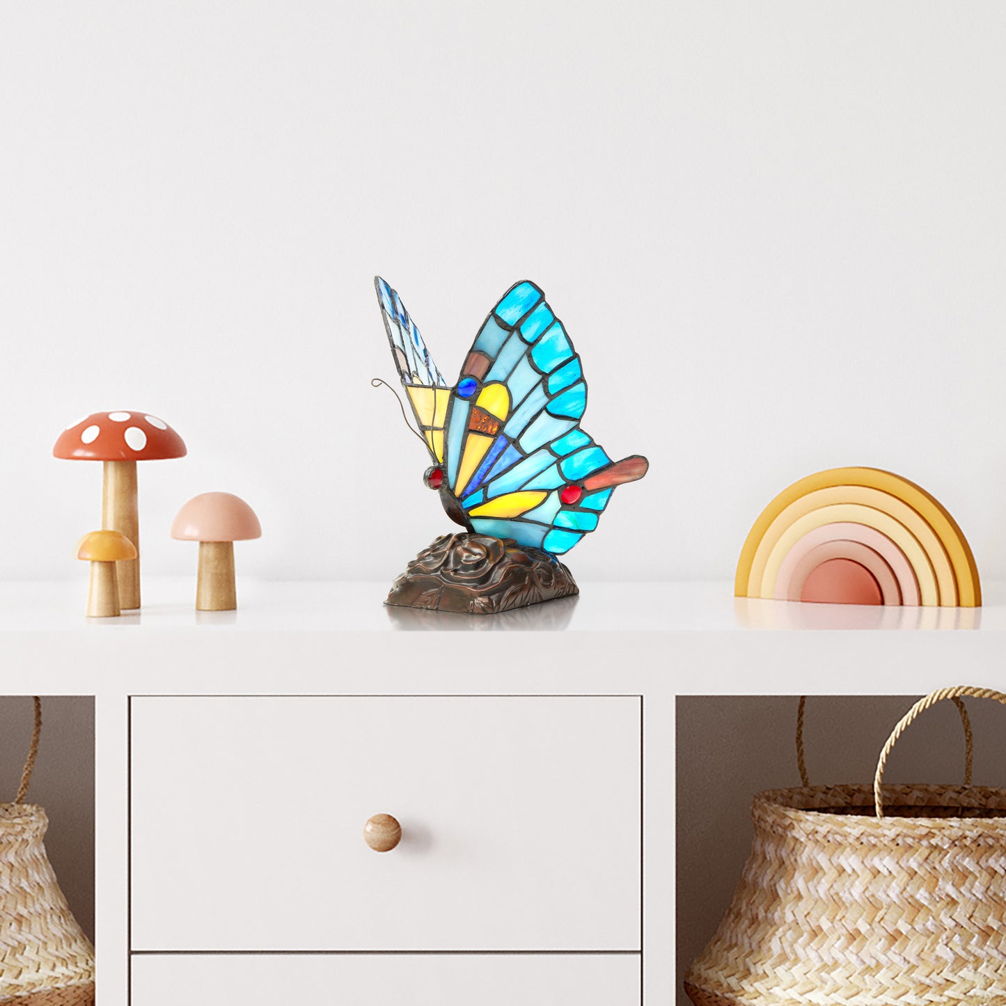 Tiffany-Style Lighting 9" Stained Glass Flying Butterfly Accent Lamp