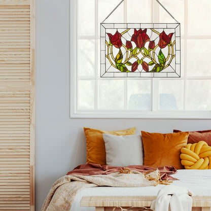 Tiffany-Style Lighting 24" Floral Vine Stained Glass Window Panel
