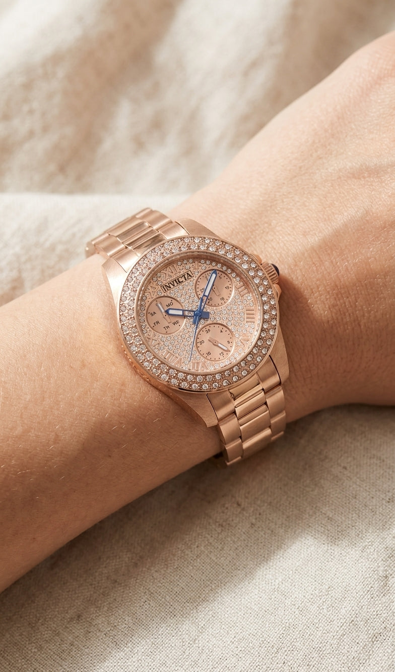 Invicta Women's 34mm Angel Quartz Multifunction Crystal Pave Bracelet Watch