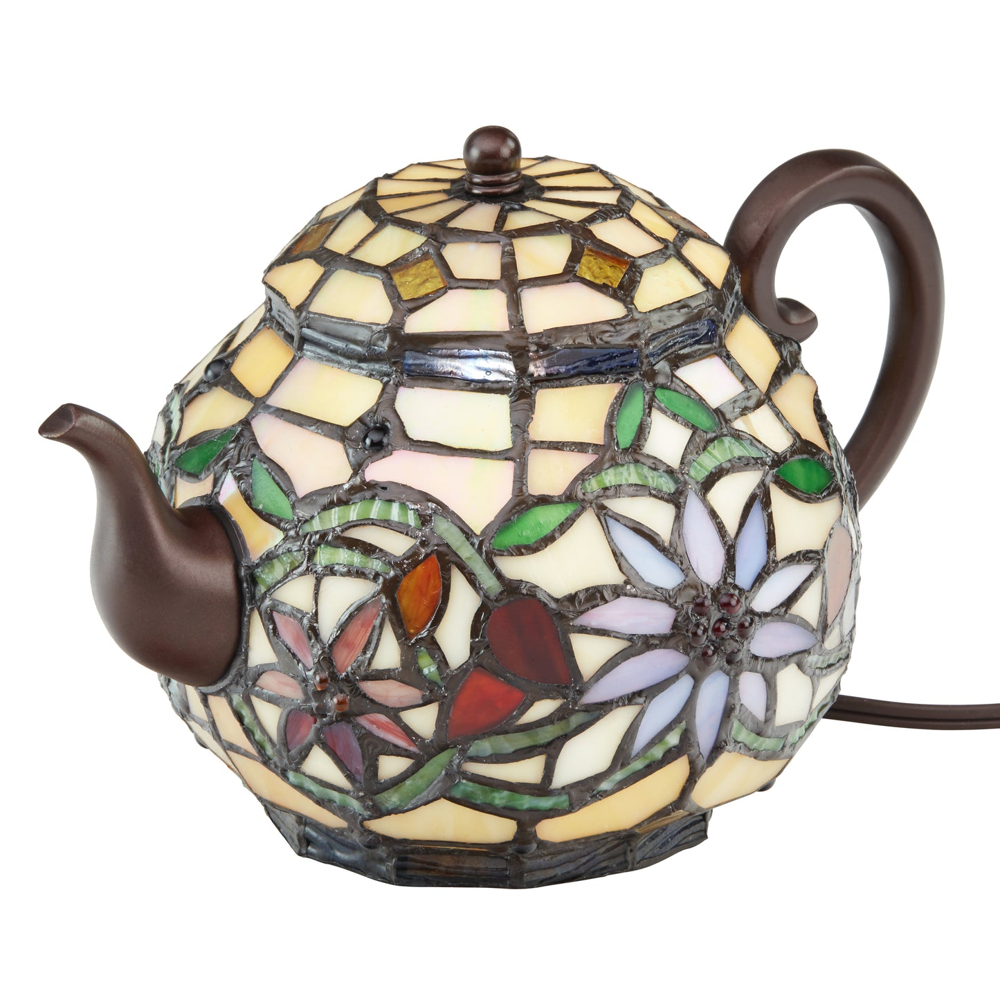 Tiffany-Style Lighting 6.5" Yellow Multi Stained Glass Teapot Accent Lamp