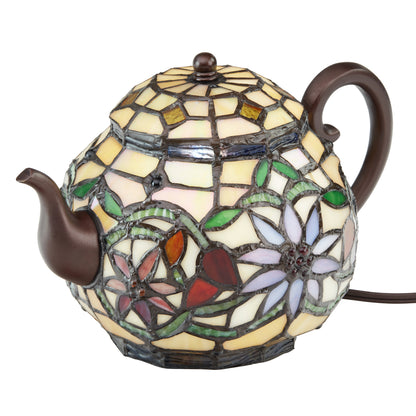 Tiffany-Style Lighting 6.5" Yellow Multi Stained Glass Teapot Accent Lamp