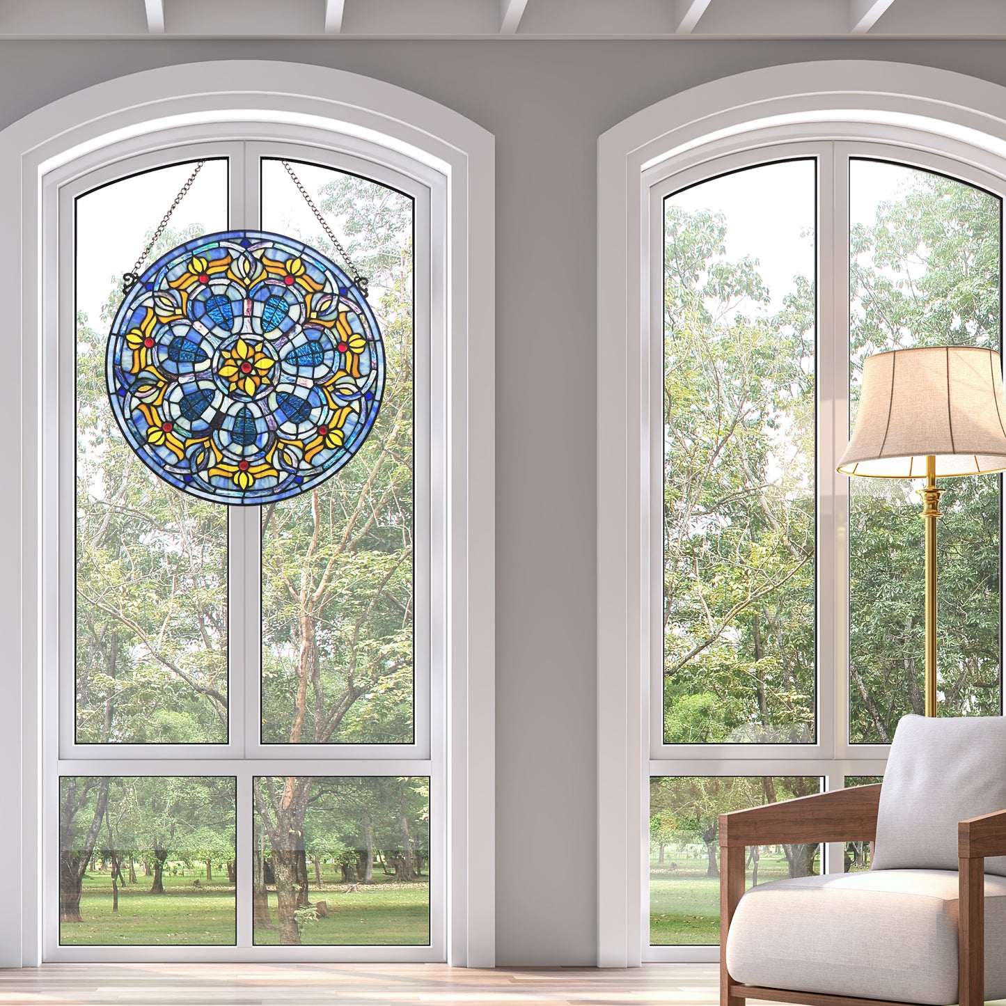 Tiffany-Style Lighting 19.5" Chartres Catherdral Stained Glass Window Panel