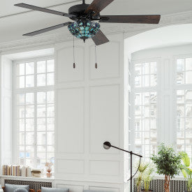 Tiffany-Style Lighting 52" Magna Carta Indoor Glass Oil Rubbed Bronze Celing Fan