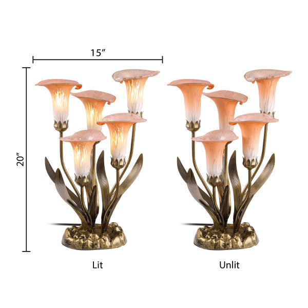 Tiffany-Style Lighting 20" Hand Blown Glass 5 Calla Lily Uplight Accent Lamp