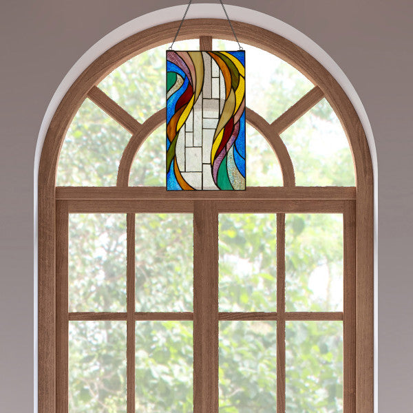 Tiffany-Style Lighting 18" Multicolor Flowing Border Stained Glass Window Panel