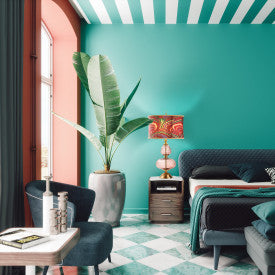 Tiffany-Style Lighting 31.5" Printed Drum Shade Geometric Glass Table Lamp