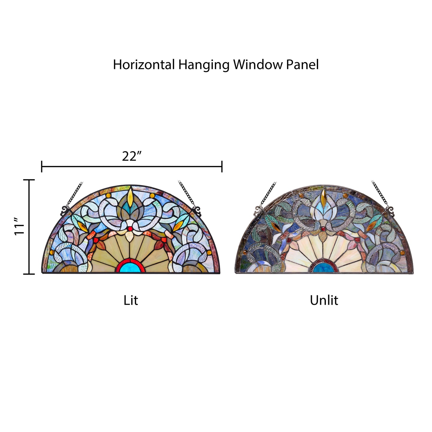 Tiffany-Style Lighting 11" Victorian Corista Half-Moon Stained Glass Window Panel