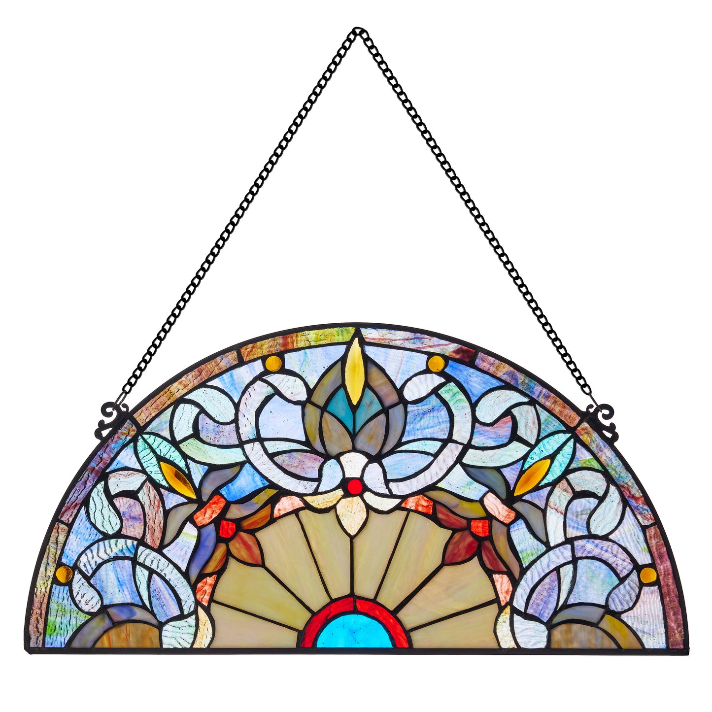 Tiffany-Style Lighting 11" Victorian Corista Half-Moon Stained Glass Window Panel