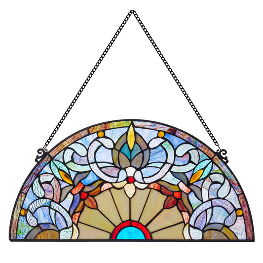 Tiffany-Style Lighting 11" Victorian Corista Half-Moon Stained Glass Window Panel