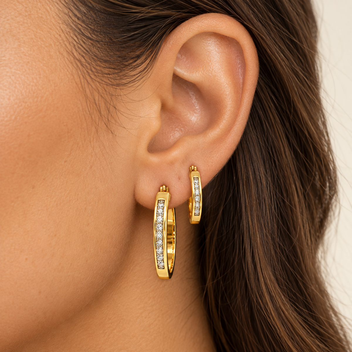 Gold Plated 0.25ctw Total Diamond Weight 2 Sets of Hoop Earrings