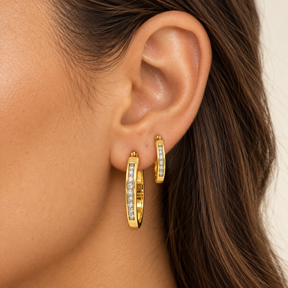 Gold Plated 0.25ctw Total Diamond Weight 2 Sets of Hoop Earrings