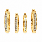 Gold Plated 0.25ctw Total Diamond Weight 2 Sets of Hoop Earrings