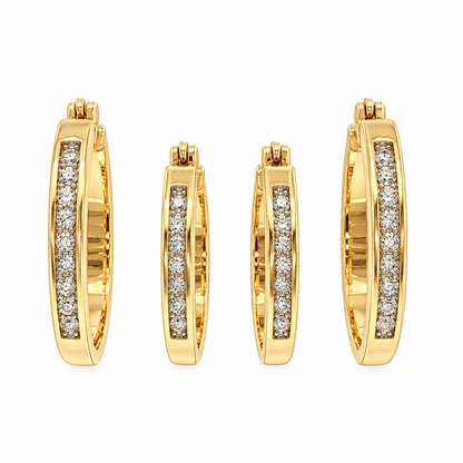 Gold Plated 0.25ctw Total Diamond Weight 2 Sets of Hoop Earrings