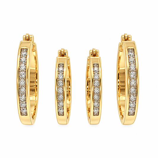 Gold Plated 0.25ctw Total Diamond Weight 2 Sets of Hoop Earrings