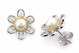 Belle Artique Sterling Silver Freshwater Pearl & White Topaz Flower Stud Earrings