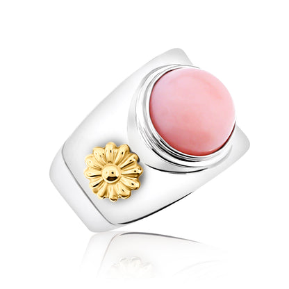Belle Artique 14K Gold Plated 10mm Pink Opal Cabochon Two-Tone Ring