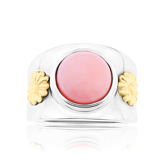 Belle Artique 14K Gold Plated 10mm Pink Opal Cabochon Two-Tone Ring