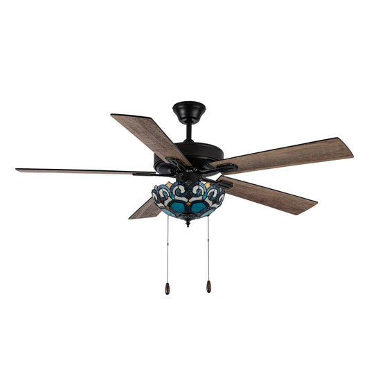 Tiffany-Style Lighting 52" 5-Blade Remote Controlled Ceiling Fan