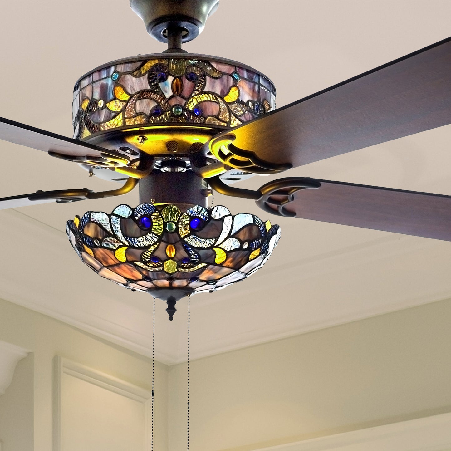 Tiffany-Style Lighting 52" LED Stained Glass Magna Carta Ceiling Fan with Remote Control