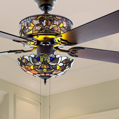Tiffany-Style Lighting 52" LED Stained Glass Magna Carta Ceiling Fan with Remote Control