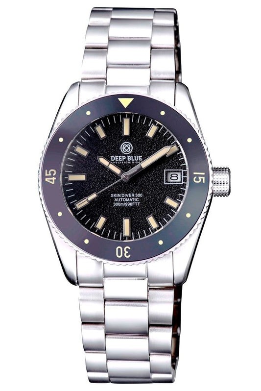 Deep Blue 40mm Skin Diver 300 Automatic Vintage Ceramic Bezel Stick Marker Bracelet Watch