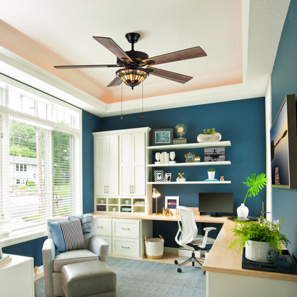 Tiffany-Style Lighting 52" Damien 5-Blade Remote Controlled Ceiling Fan