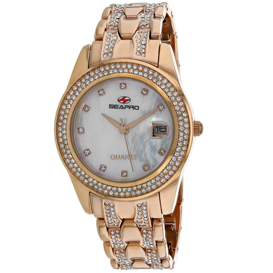 Seapro Women's 36mm Intrigue Quartz Crystal Accented MOP Dial Bracelet Watch