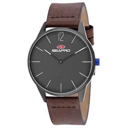 Seapro Men's 40mm Black Hole Quartz Leather Strap Watch