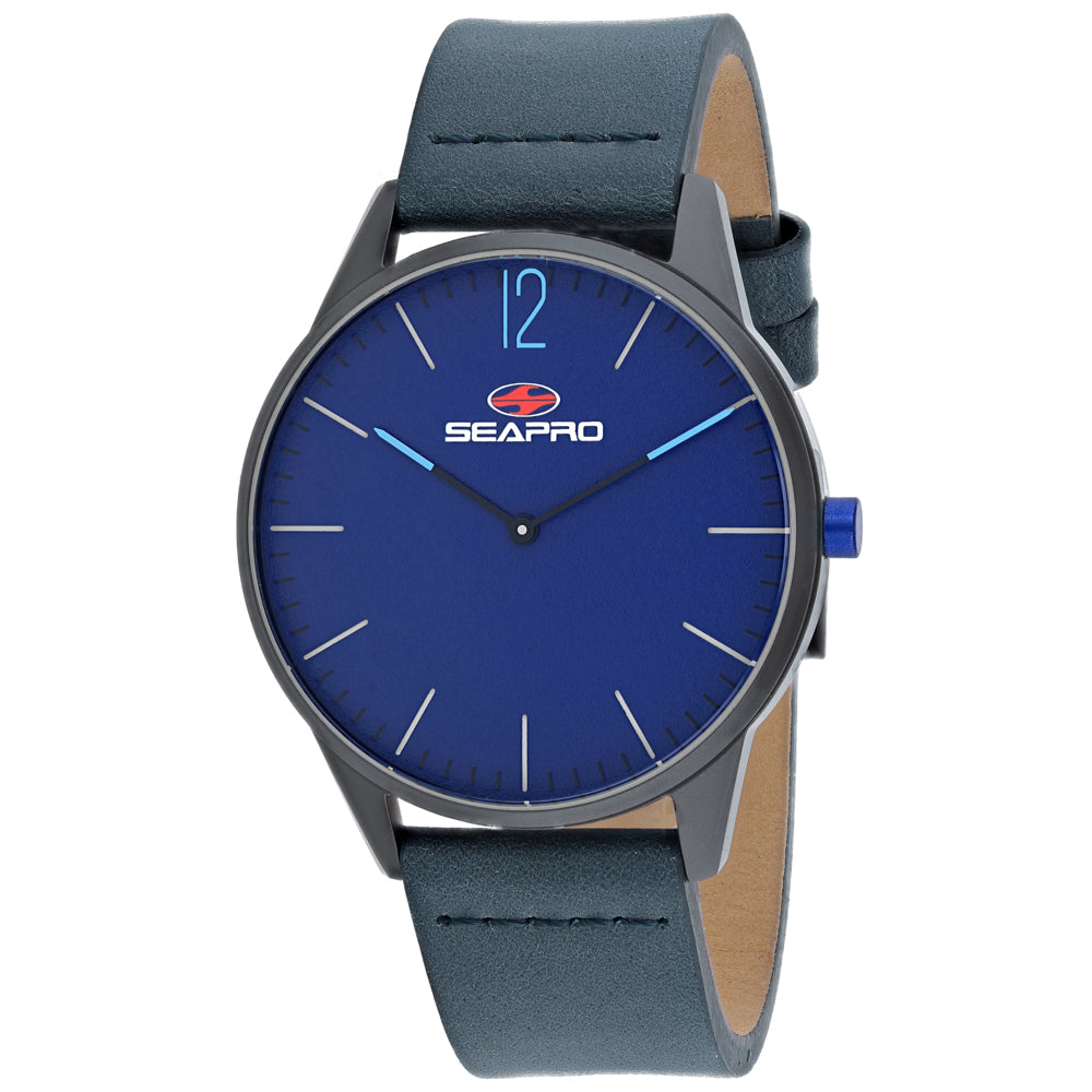 Seapro Men's 40mm Black Hole Quartz Leather Strap Watch