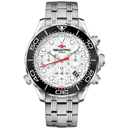 Seapro Men's 44mm Mondial Timer Quartz Chronograph World Timer Bracelet Watch
