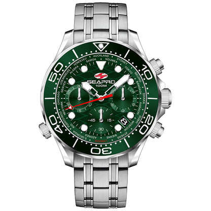 Seapro Men's 44mm Mondial Timer Quartz Chronograph World Timer Bracelet Watch