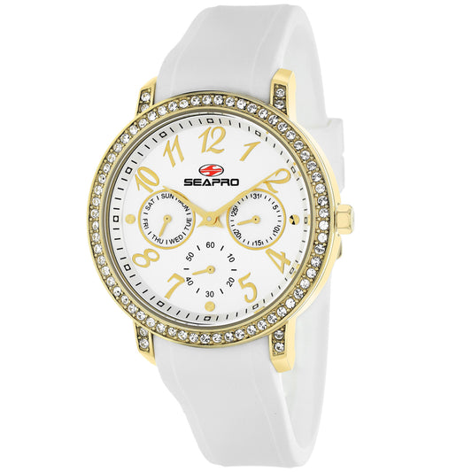 Seapro Women's 37mm Swell Quartz Day & Date Crystal Bezel Silicone Strap Watch