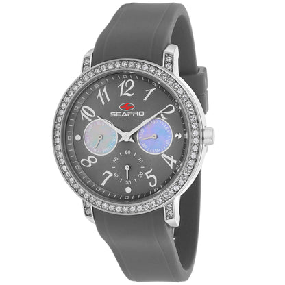 Seapro Women's 37mm Swell Quartz Day & Date Crystal Bezel Silicone Strap Watch