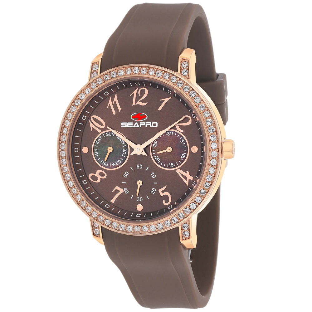 Seapro Women's 37mm Swell Quartz Day & Date Crystal Bezel Silicone Strap Watch