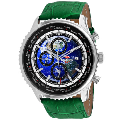 Seapro Men's 47mm Meridian Quartz GMT Alarm Leather Strap Watch