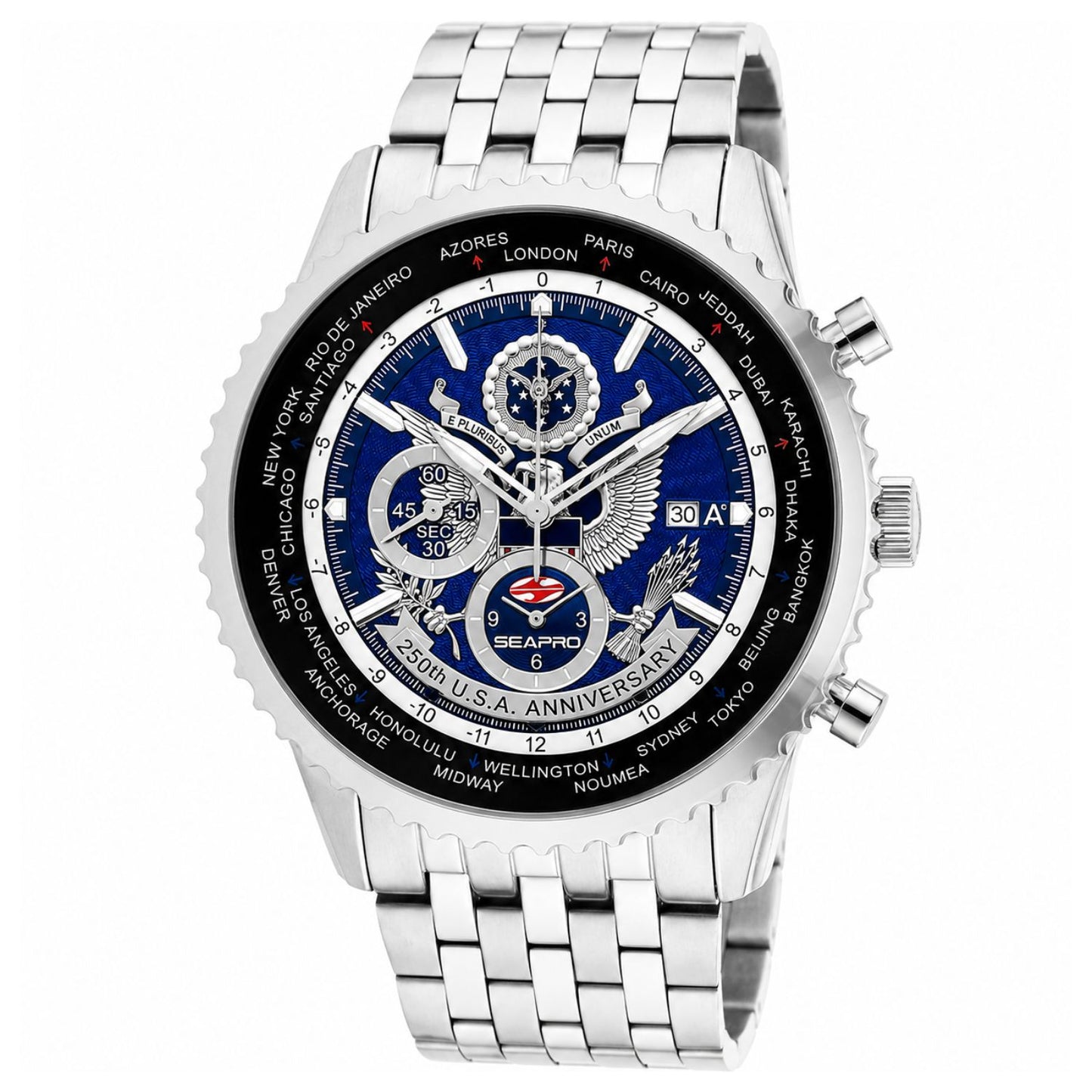 Seapro Men's 45mm 250th Anniversary Quartz Meridian World Timer Bracelet Watch