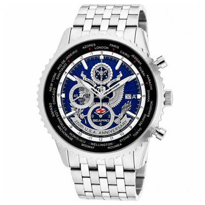 Seapro Men's 45mm 250th Anniversary Quartz Meridian World Timer Bracelet Watch