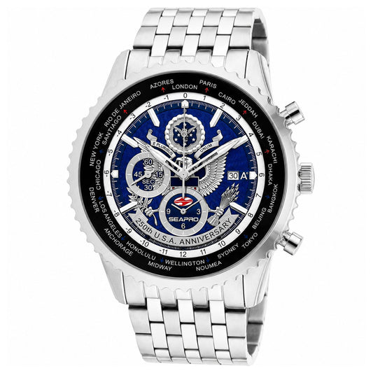 Seapro Men's 45mm 250th Anniversary Quartz Meridian World Timer Bracelet Watch