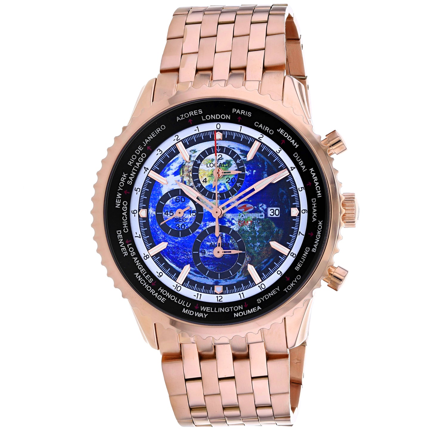 Seapro Men's 47mm Meridian Quartz GMT Alarm Bracelet Watch
