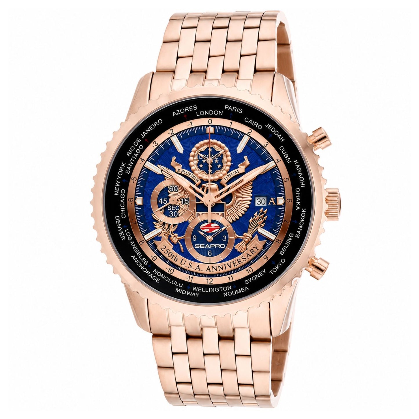 Seapro Men's 45mm 250th Anniversary Quartz Meridian World Timer Bracelet Watch