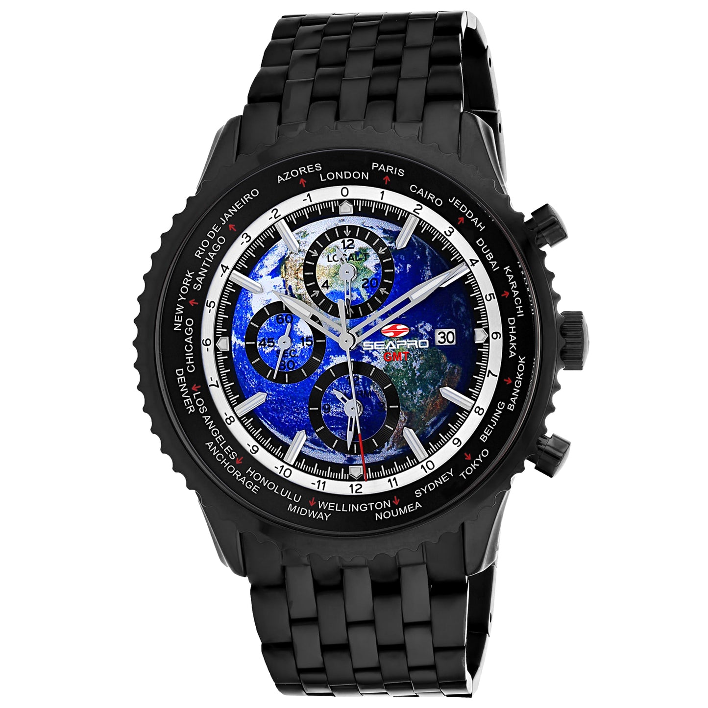 Seapro Men's 47mm Meridian Quartz GMT Alarm Bracelet Watch