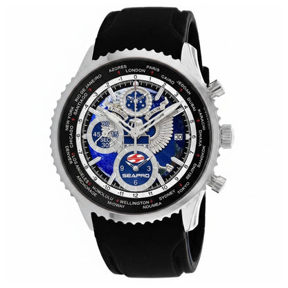 Seapro Men's 45mm 250th Anniversary Quartz Meridian World Timer Rubber Strap Watch