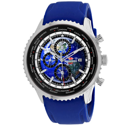 Seapro Men's 47mm Meridian Quartz GMT Alarm Rubber Strap Watch